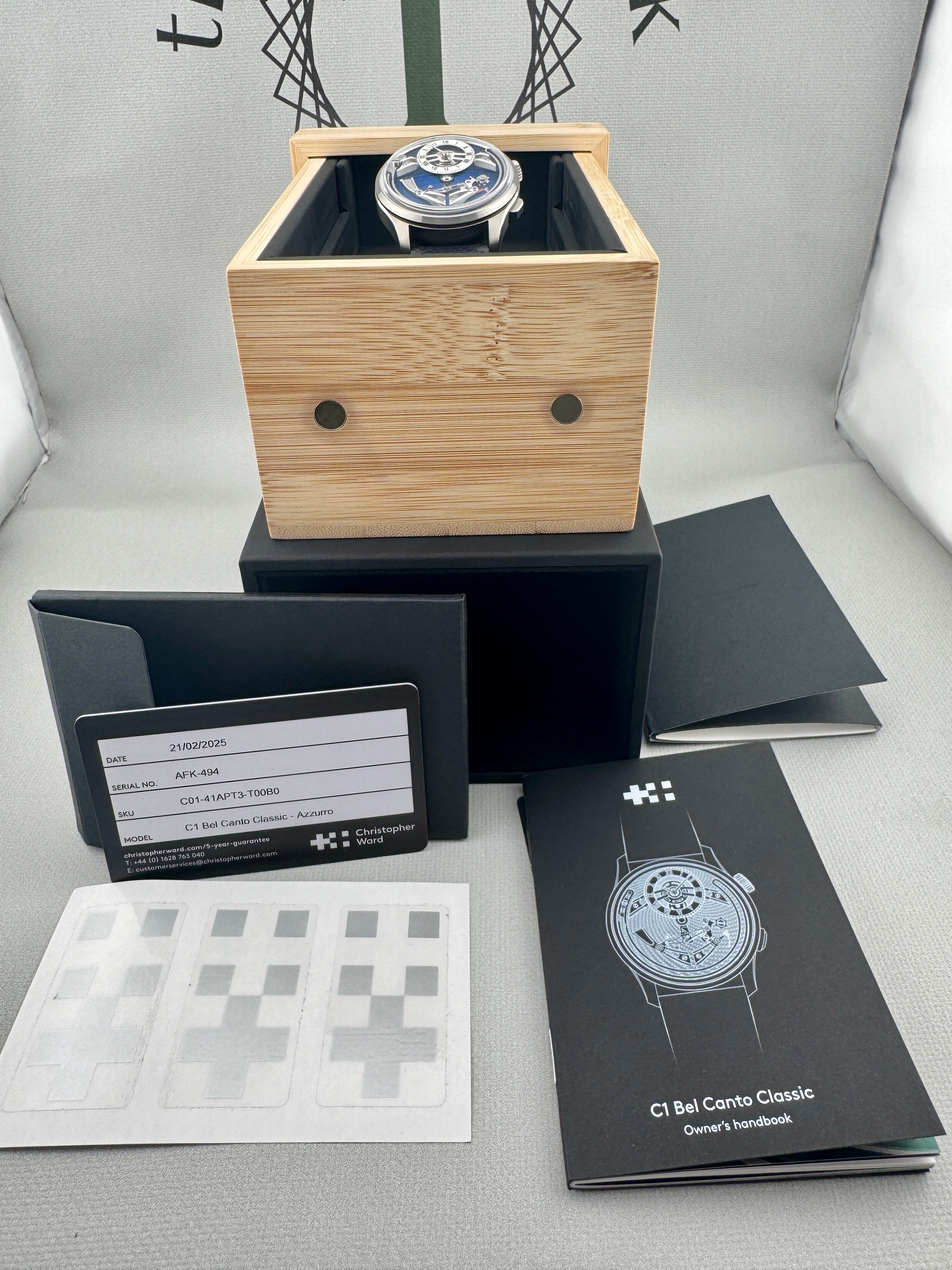 2025 Christopher Ward C1 Bel Canto Azzuro 41mm Full Set Part X/Finance Pos