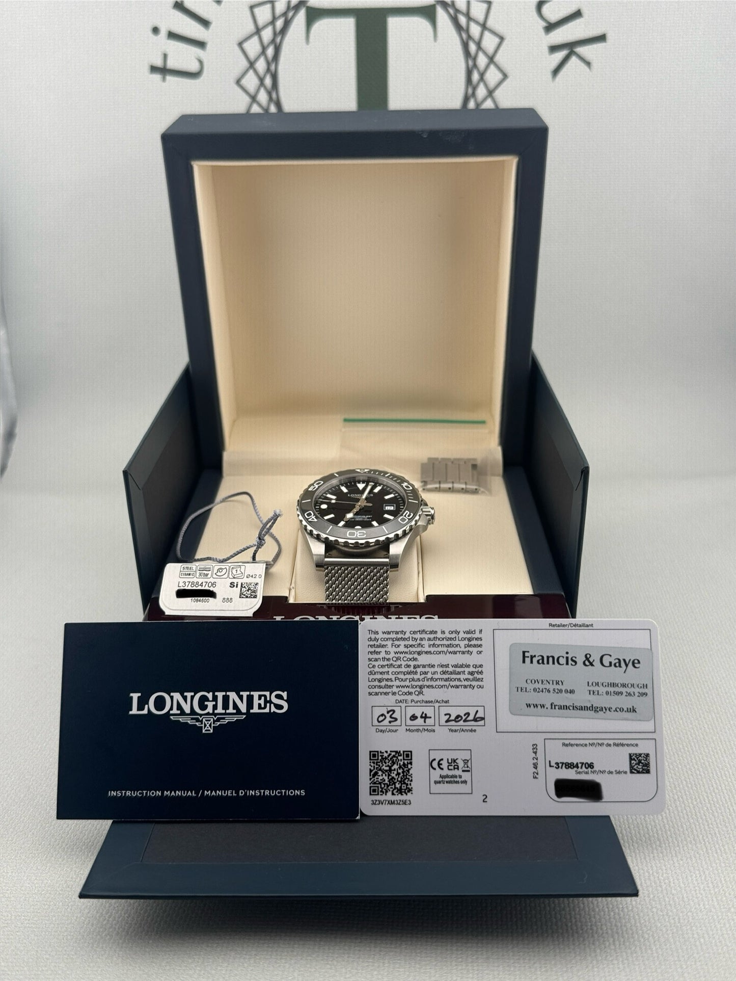 2026 Longines Hydroconquest Auto 42mm L3.788.4.70.6 Full Set + Warranty to 2031