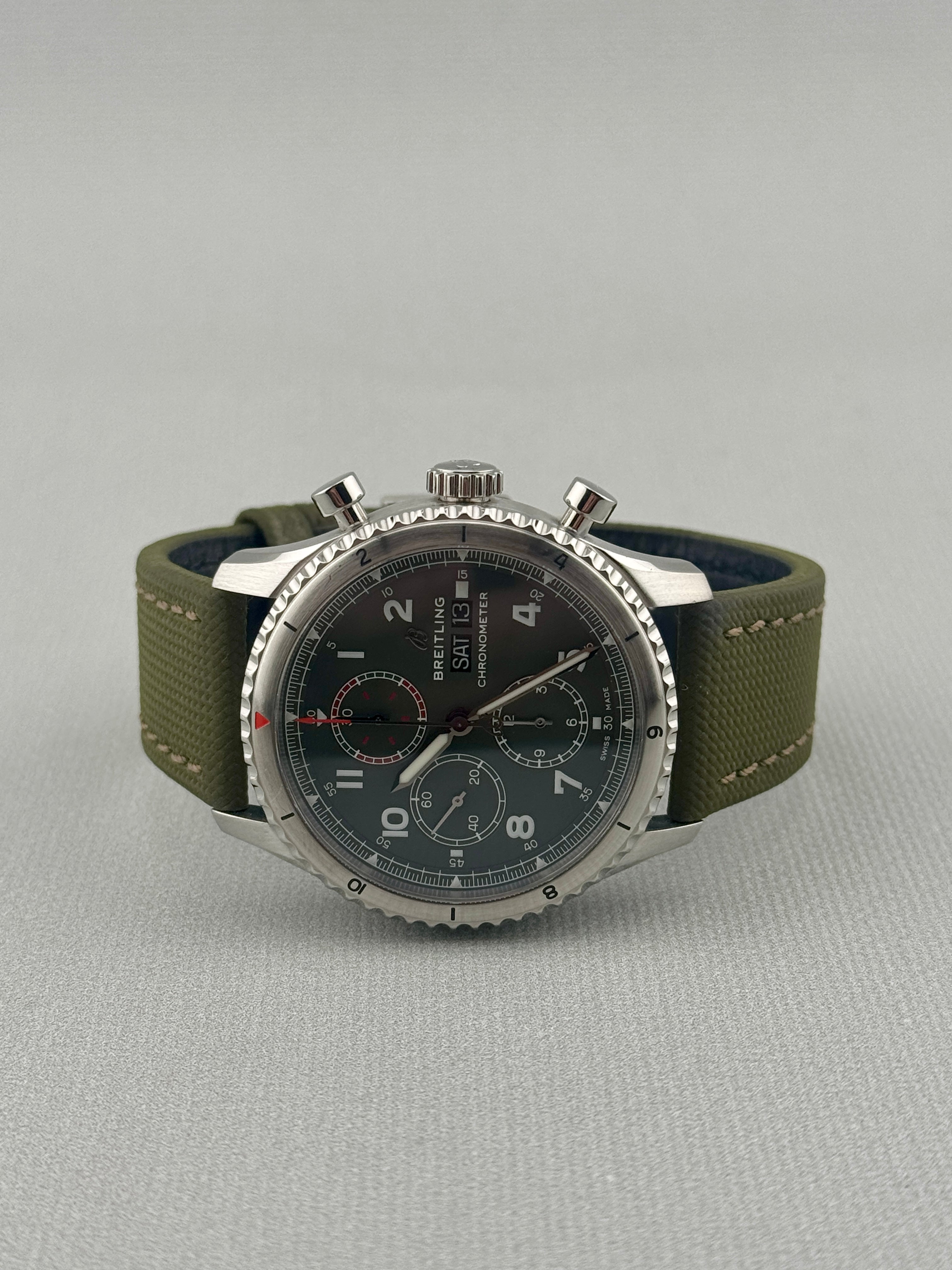 2022 Breitling Aviator 8 Curtiss Warhawk Chrono 43mm Green Dial A13316 Full Set