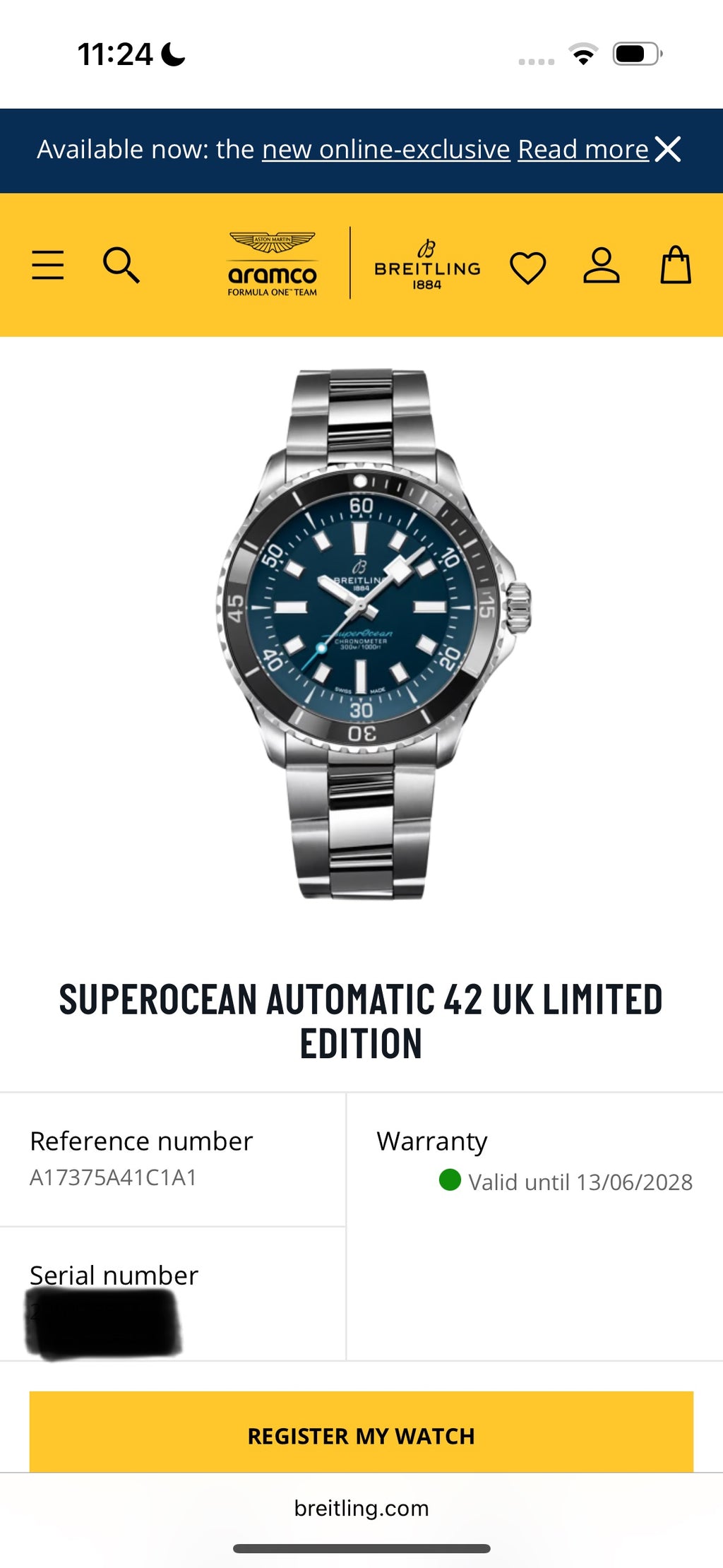 2026 Breitling Super Ocean A17375A41C1A1 42mm Ltd Ed of 150 Full Set PX Poss