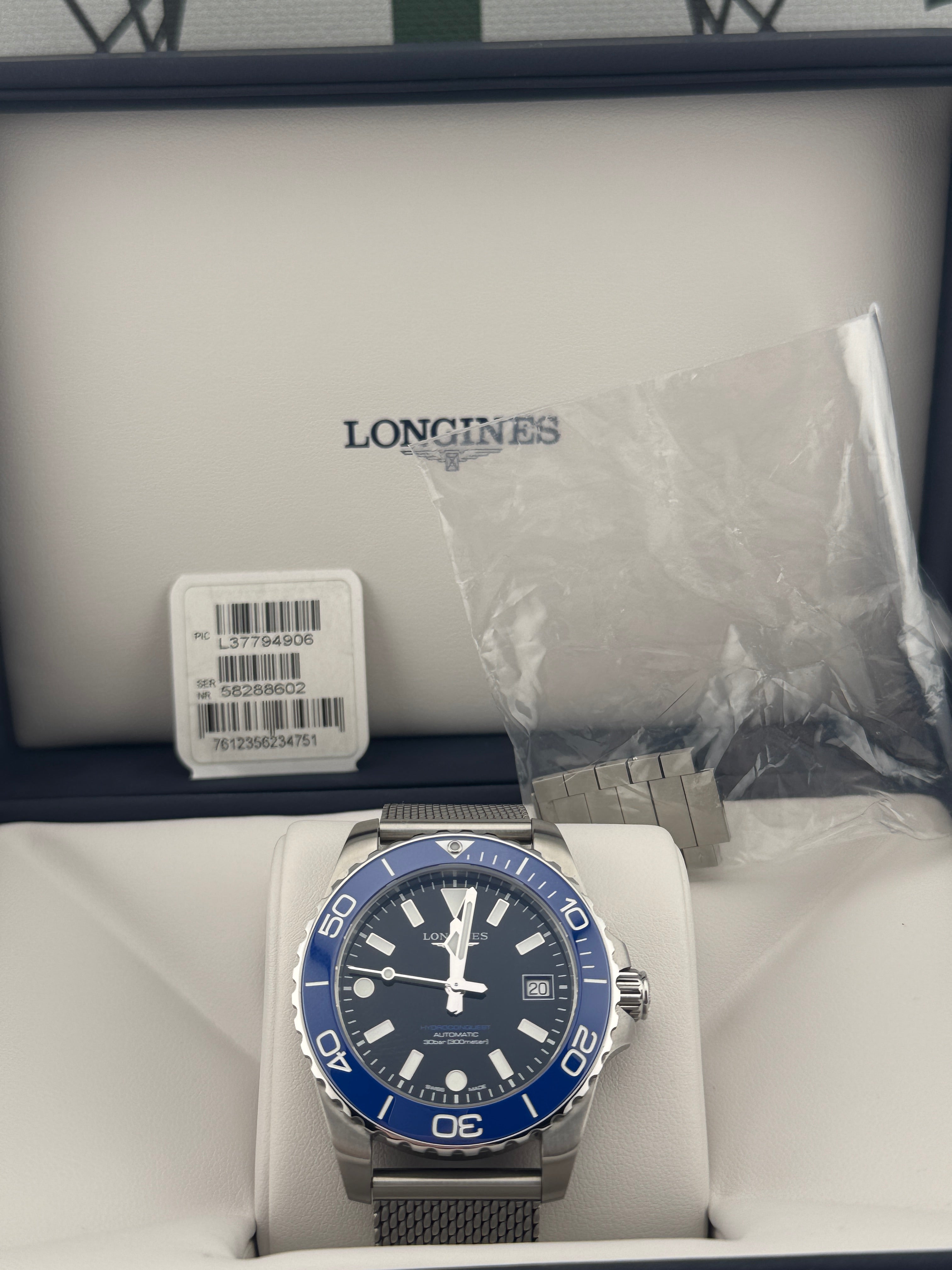 2026 Longines Hydroconquest Auto 39mm L3.779.4.90.6 Full Set + Warranty to 2031