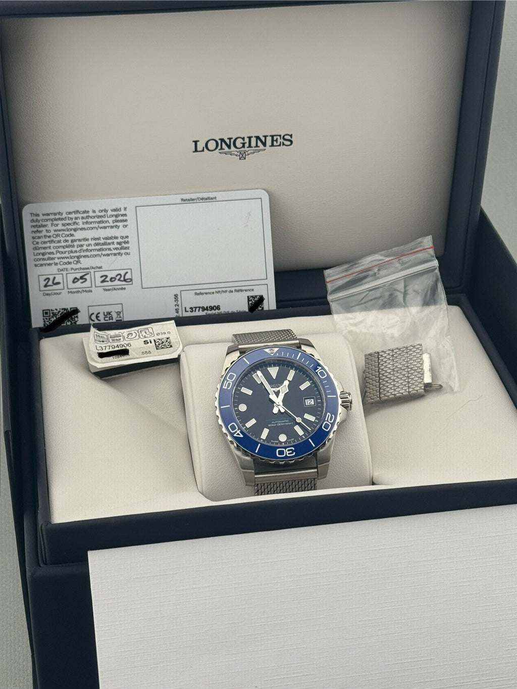 2026 Longines Hydroconquest Auto 39mm L3.779.4.90.6 Full Set + Warranty to 2031