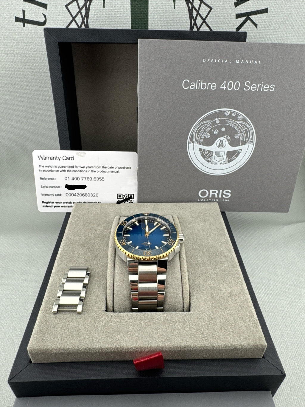 2024 Oris Mens Aquis Date Steel & Gold Auto Calibre 400 Blue 41.5mm Full Set