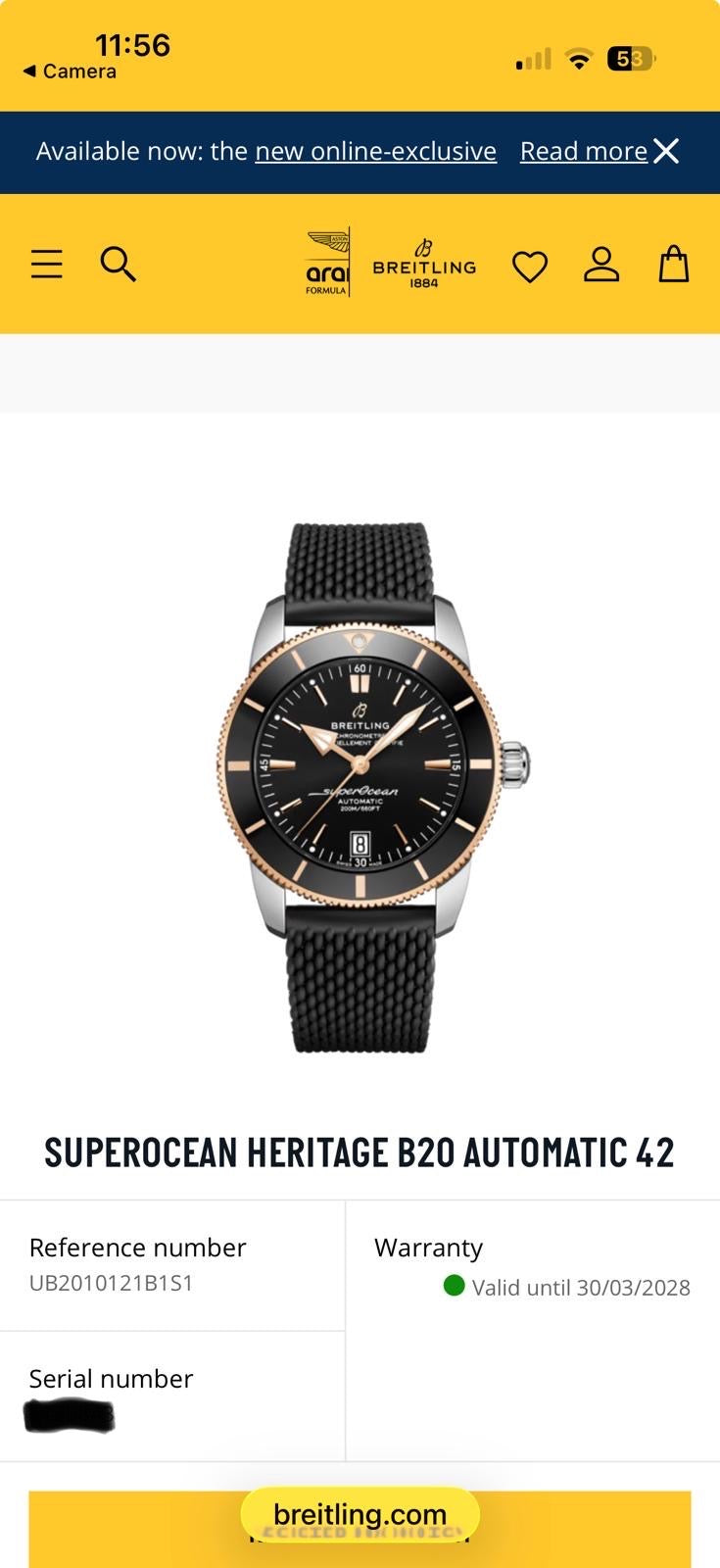 2023 Breitling UB2010 Superocean Heritage II B20 Auto 42mm Steel & Gold