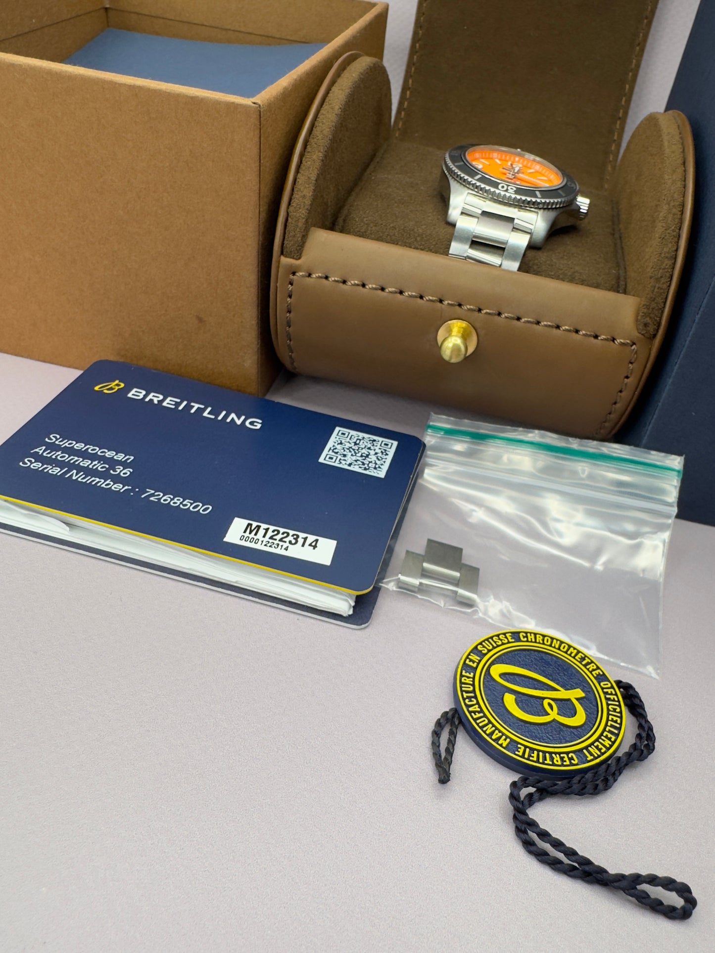 2021 Breitling Superocean 2 Automatic 36MM Orange Dial Full Set - A17316D71O1A1