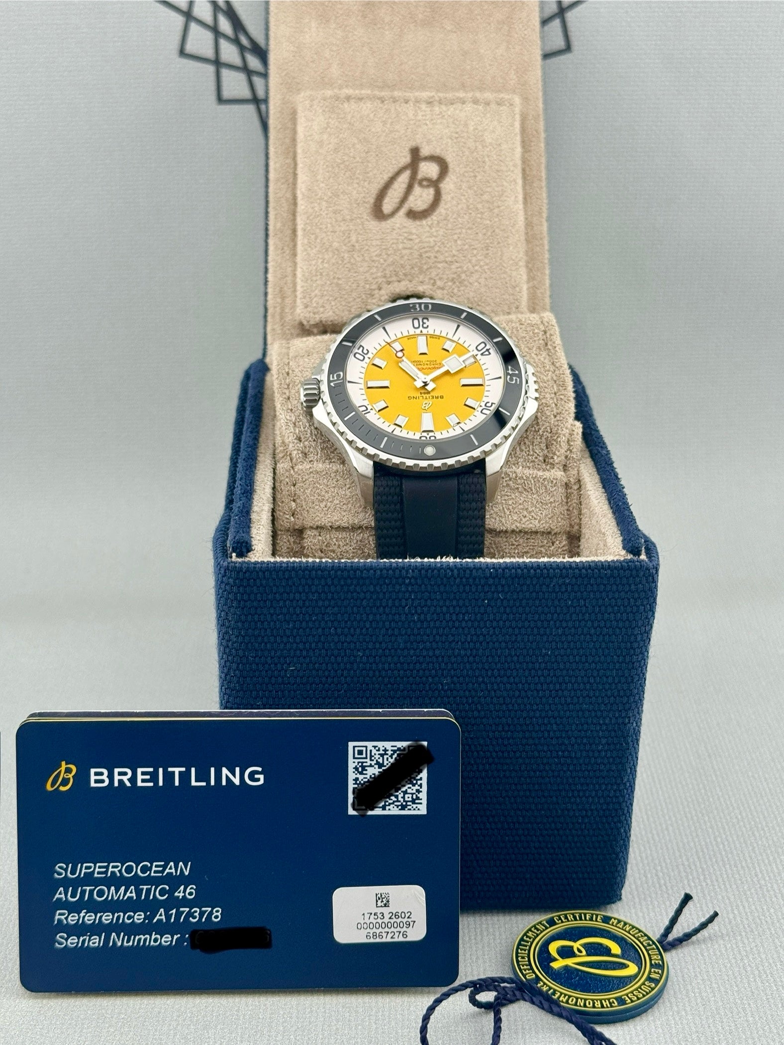 2026 Breitling Superocean 1 of 500 46mm Yellow Dial A17378 Full Set PX Poss