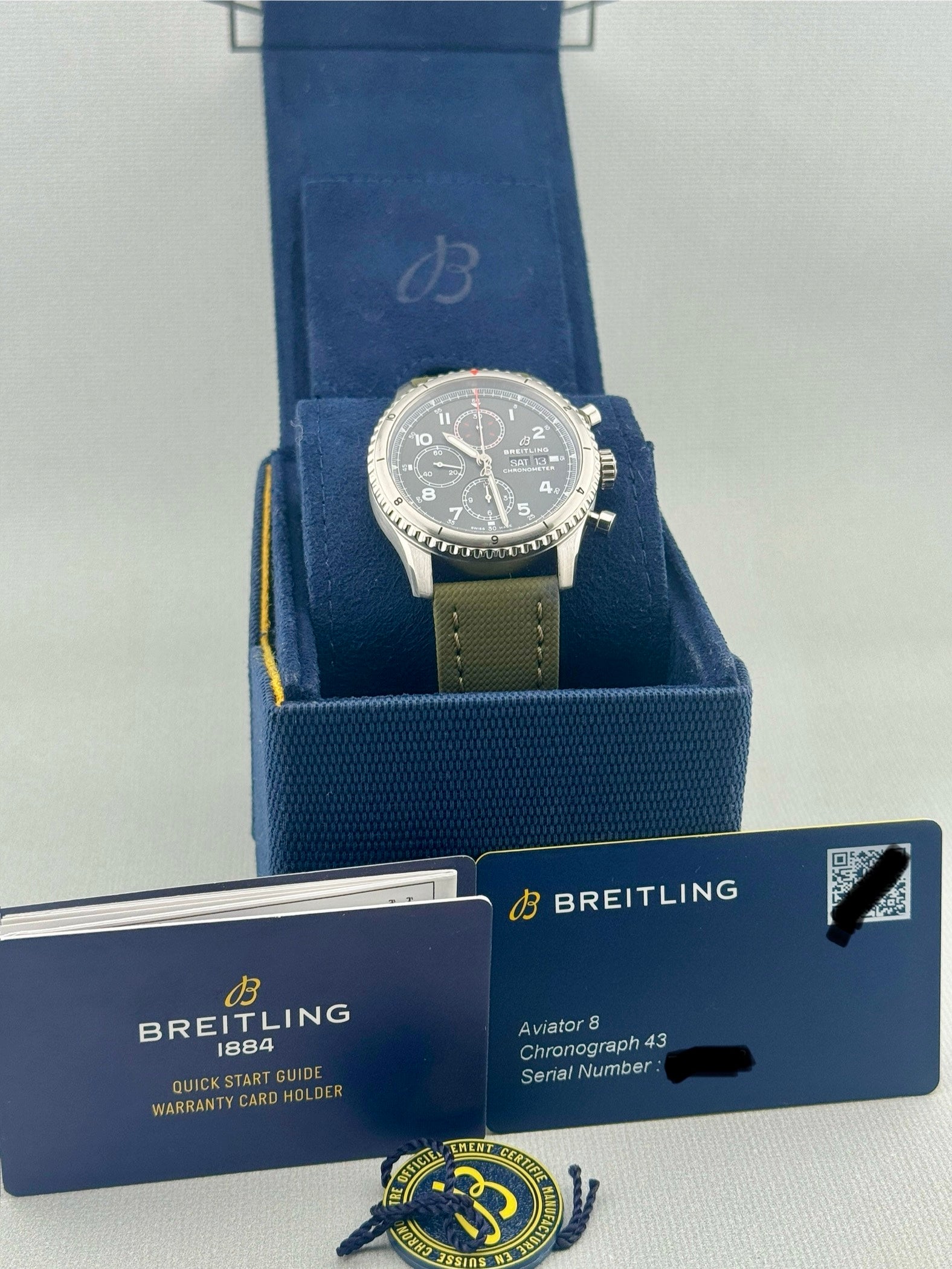 2022 Breitling Aviator 8 Curtiss Warhawk Chrono 43mm Green Dial A13316 Full Set
