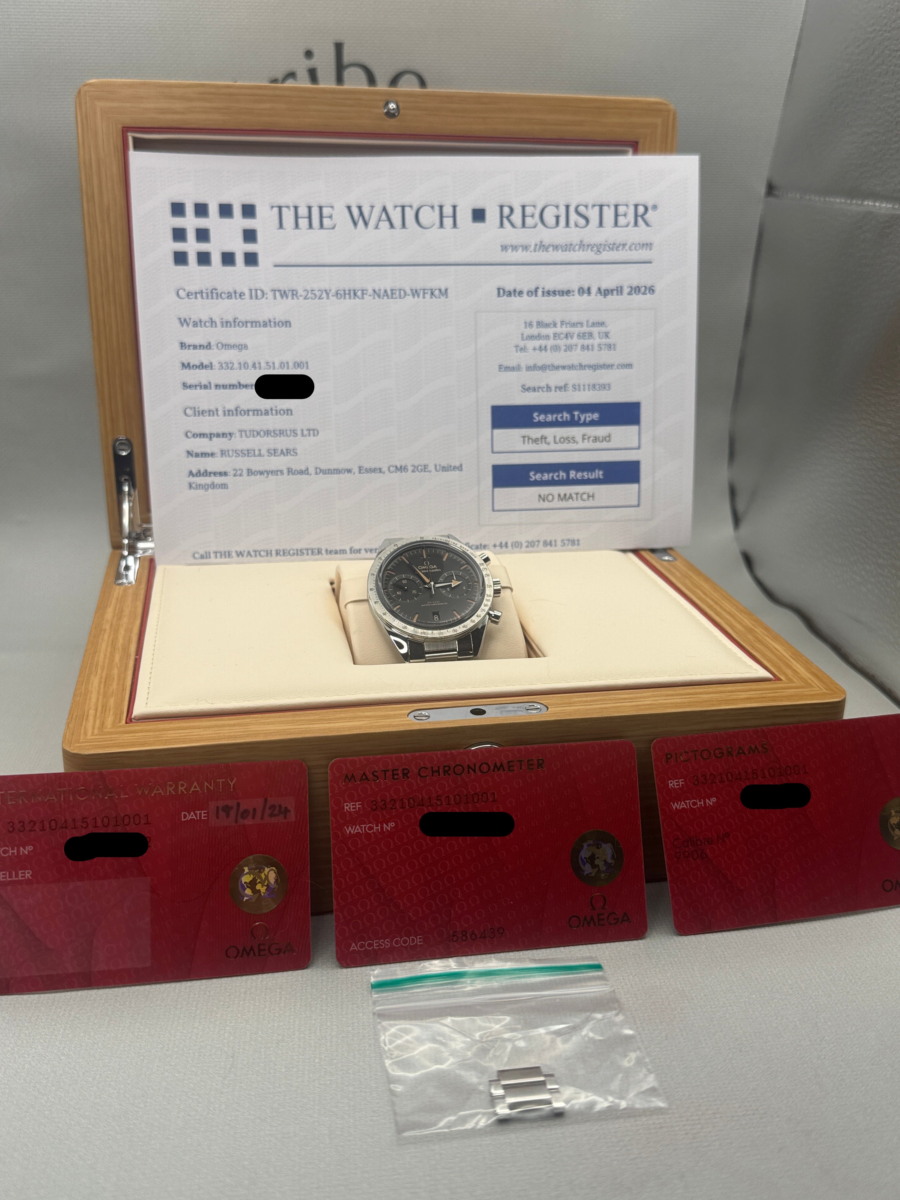 2024 OMEGA Speedmaster '57 Chrono 332.10.41.51.01.001 40.5mm Full Set