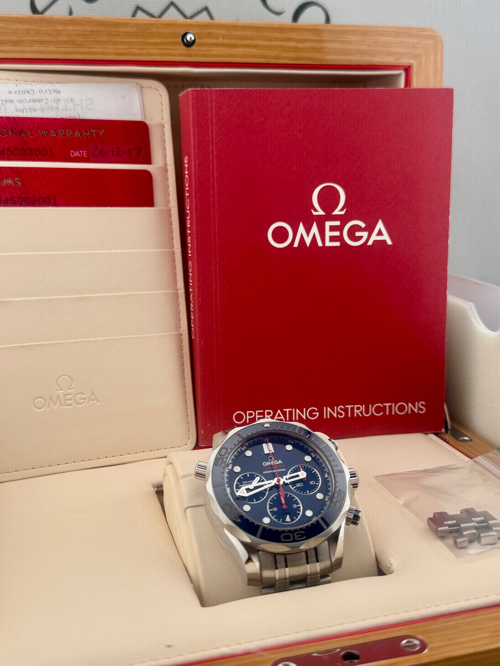 2017 Omega Seamaster Diver 300 Chrono 44mm 212.30.44.50.03.001 Full Set PX Poss