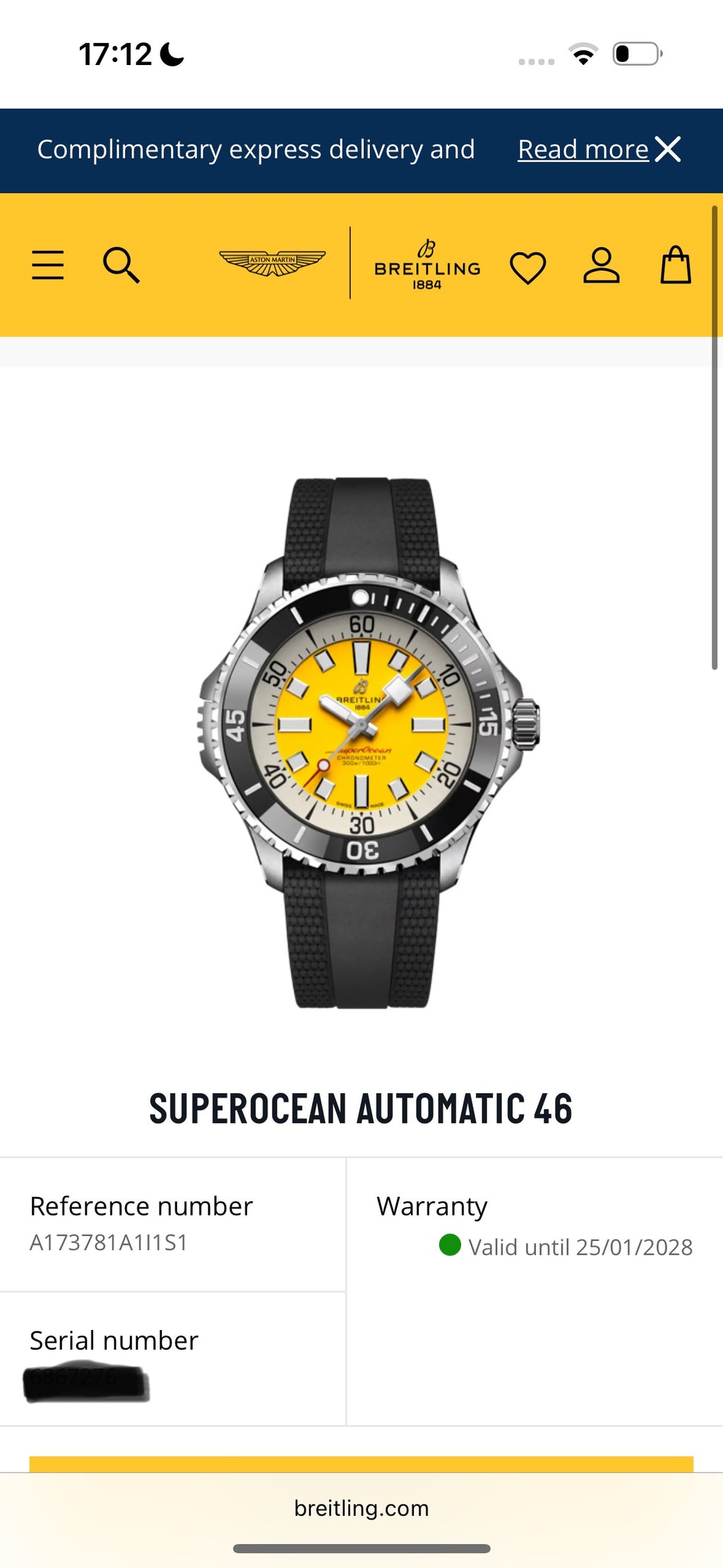 2026 Breitling Superocean 1 of 500 46mm Yellow Dial A17378 Full Set PX Poss