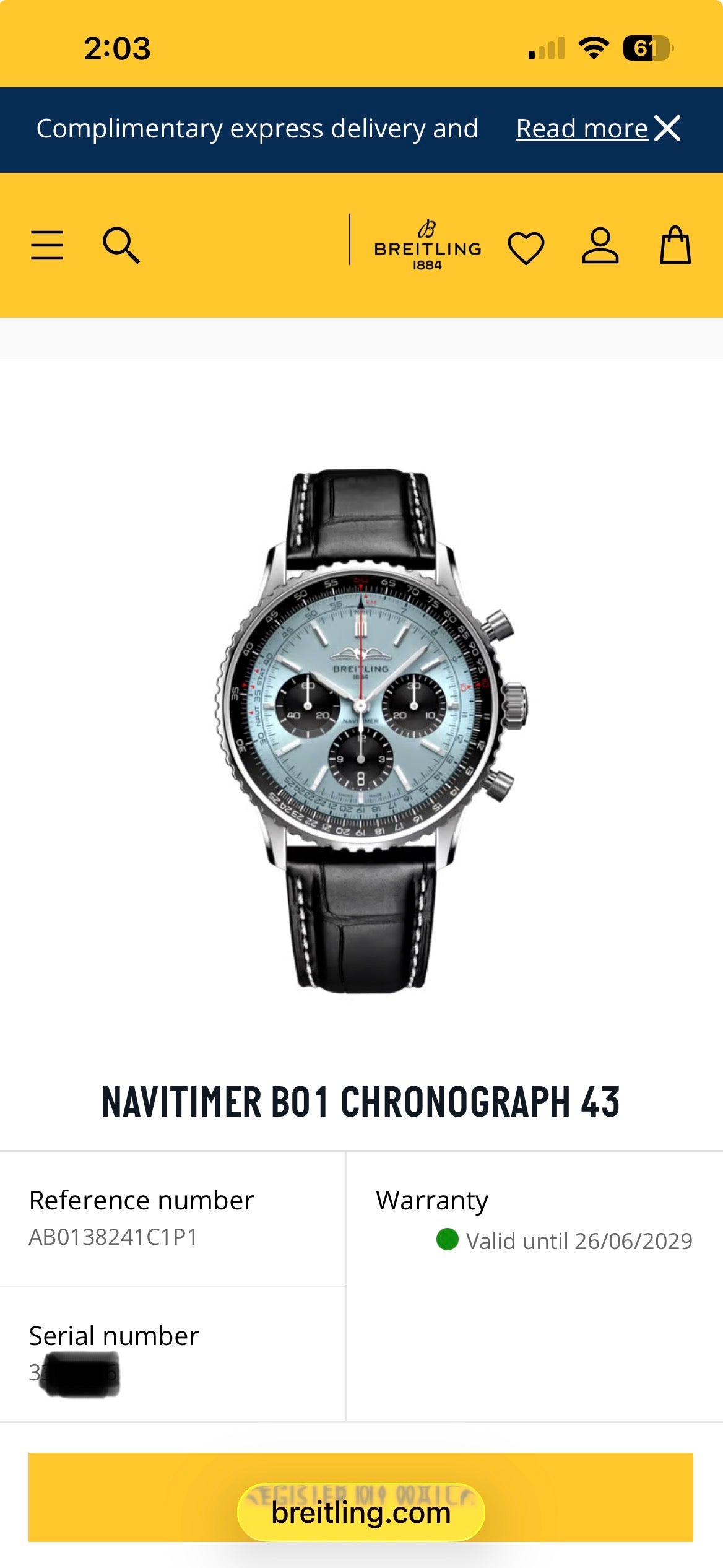 2024 Breitling Navitimer 1 BO1 Chrono Auto 43mm AB0138241C1P1 Full Set